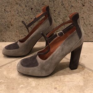 New Dries Van Noten t-strap cutout colorblock suede block heel square toe pump